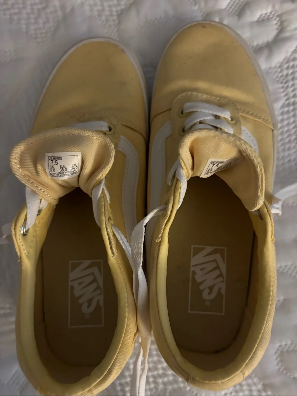 Vans Women's Yellow Canvas Sneakers with White Stripe 7.5